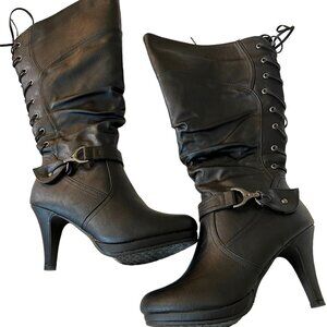 Top Moda Women's Black Lace-Up Heeled Boots Size 9